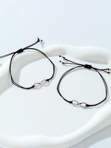 2入組/套時尚無限裝飾手環適用於情侶日常裝飾 - 黑色 - 查看 2