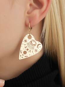 Hollow Out Heart Drop Earrings - Yellow Gold - View 1