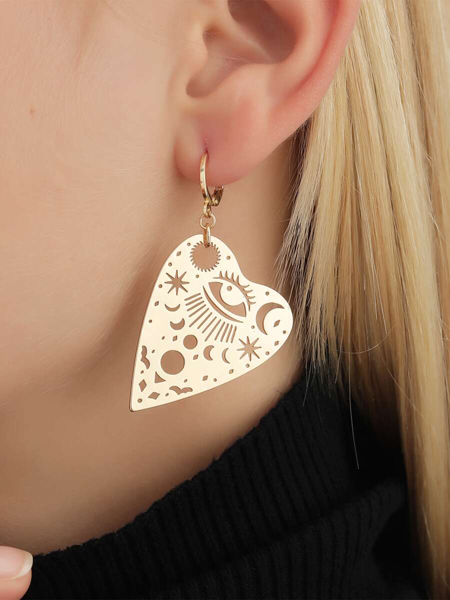 Hollow Out Heart Drop Earrings - Yellow Gold - View 1
