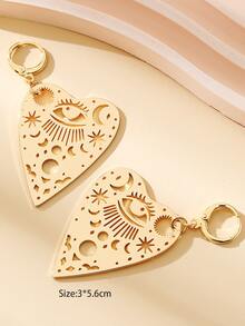 Hollow Out Heart Drop Earrings - Yellow Gold - View 3