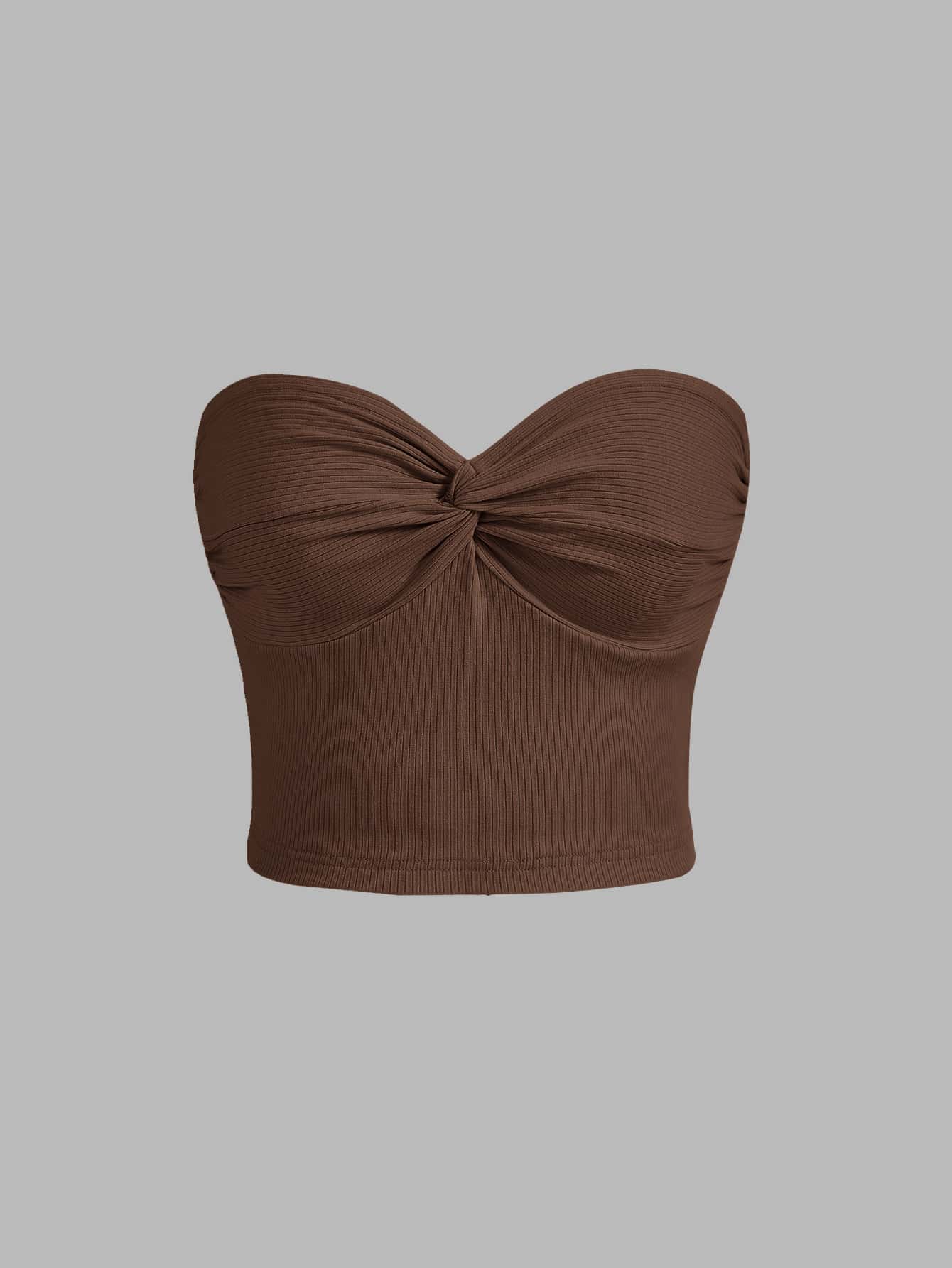SHEIN MOD Twist Front Ribbed Knit Bodycon Short Tube Top - Coffee Brown - View 1