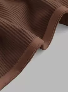 SHEIN MOD Twist Front Ribbed Knit Bodycon Short Tube Top - Coffee Brown - View 3