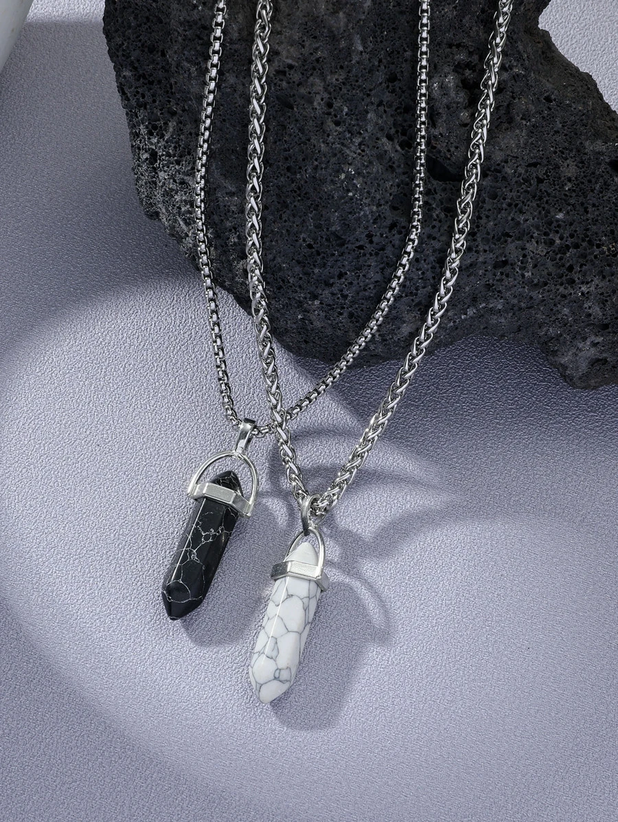 時尚流行2入組男士幾何吊飾項鍊，適合珠寶禮物和時尚外觀 - 彩色 - 查看 1