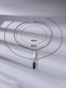 時尚流行2入組男士幾何吊飾項鍊，適合珠寶禮物和時尚外觀 - 彩色 - 查看 3