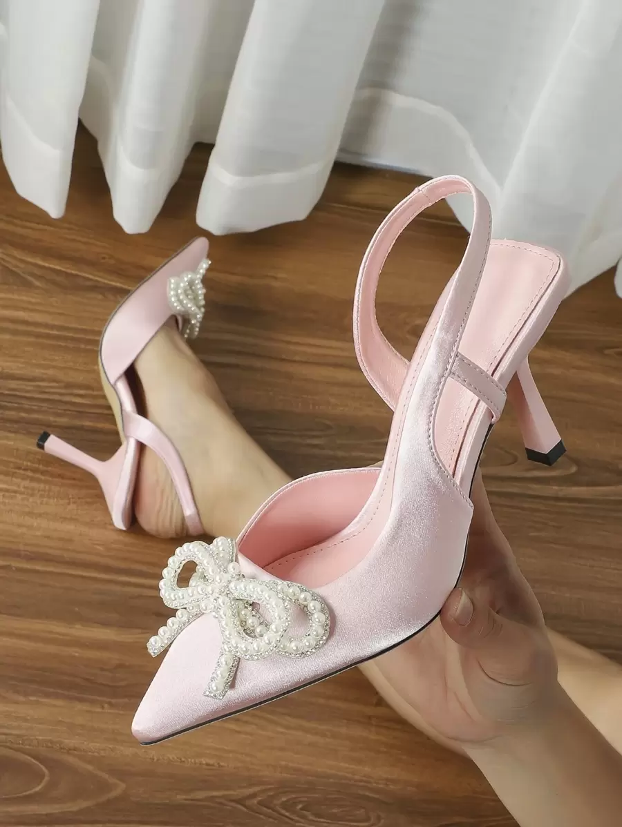 Imitatieparelversiering Puntige teen Hakken Satijn Slingbackpumps , Vrouwen Hoge hakken