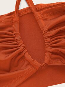 SHEIN ICON Tie Back Halter Top & Twist Front Skirt - Burnt Orange - View 3