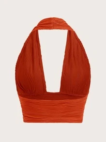 SHEIN ICON Solid Backless Crop Halter Top