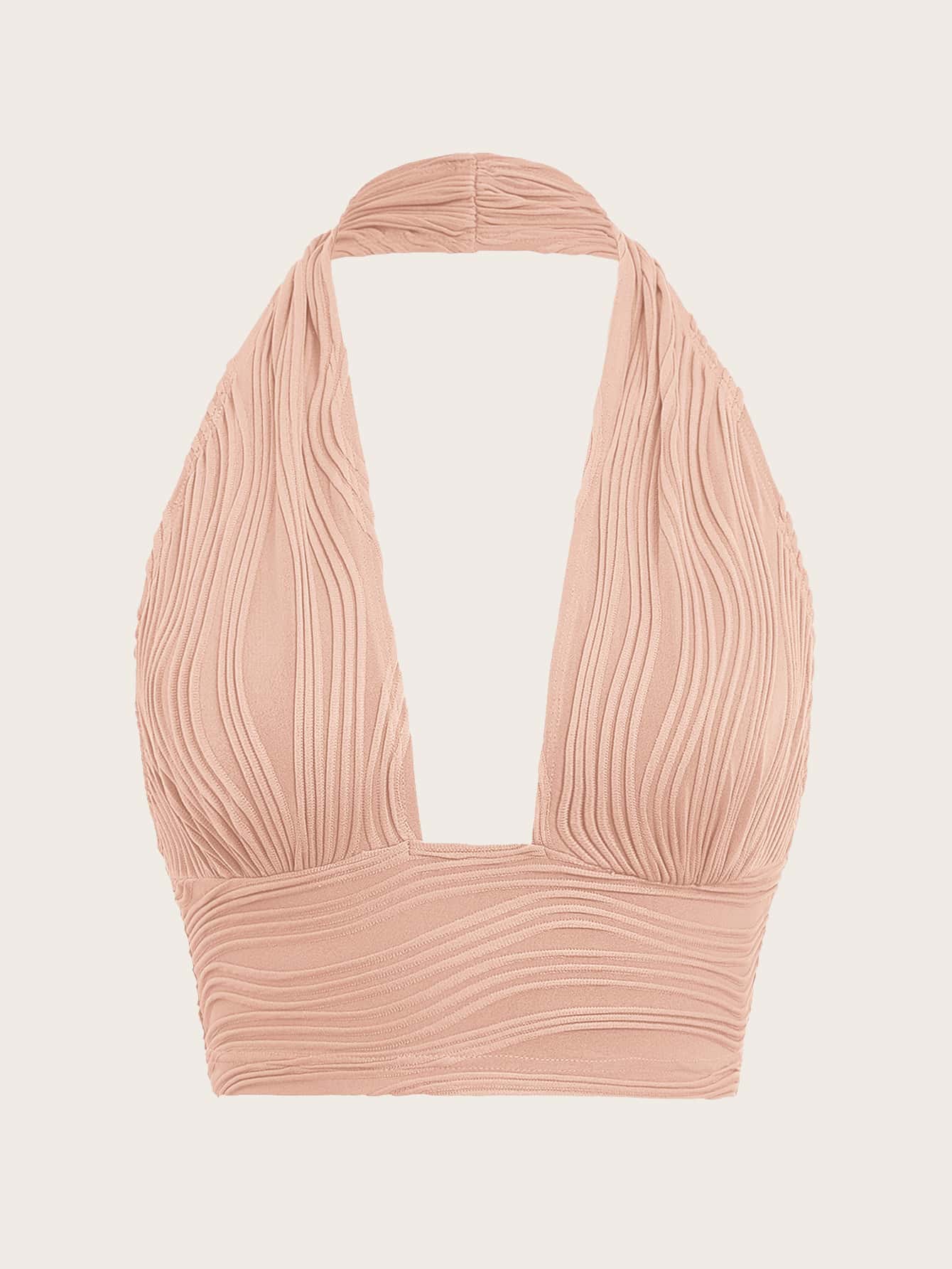 SHEIN ICON Solid Backless Crop Halter Top - Coral Pink - View 1