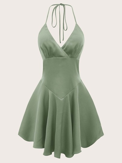 SHEIN ICON Lace Up Backless Flare Hem Halter Dress | SHEIN