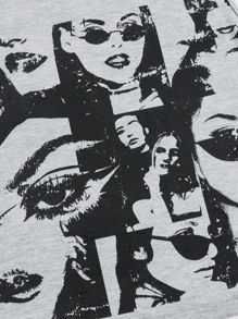 SHEIN MOD Figure Graphic Crop Tank Top - Light Grey - View 4