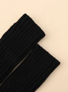 1 Pair Women's Solid Color Ribbed Knit Half Finger Gloves, Fashionable, Warm, Suitable For Daily Wear - Black - View 3
