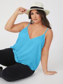 SHEIN BASICS Top tipo camisilla liso y versátil de talla grande para el verano - Azul - Ver 3