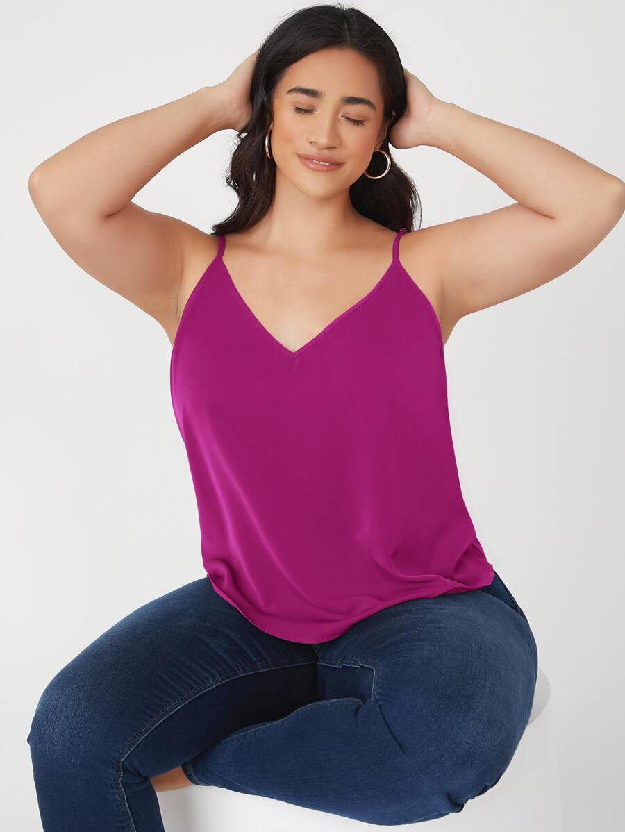 SHEIN BASICS Plus Solid Cami Top - Purple - View 1