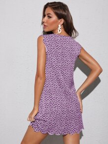 SHEIN LUNE 鎖眼領口小碎花貝殼邊連衣裙 - 紫丁香色 - 查看 2