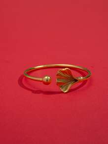 Ginkgo Biloba Decor Cuff Bangle - Yellow Gold - View 1
