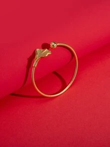 Ginkgo Biloba Decor Cuff Bangle - Yellow Gold - View 2