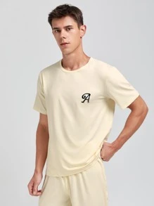 Hombres Conjunto de pijama con estampado de letra - Beis - Ver 3