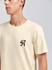 Hombres Conjunto de pijama con estampado de letra - Beis - Ver 4