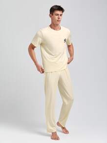 Hombres Conjunto de pijama con estampado de letra - Beis - Ver 6
