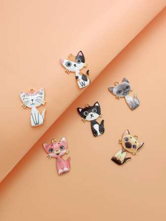 6入組隨機色貓DIY吊墜