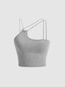 SHEIN MOD Áo nữ Lộ Lưng Gân đan màu trơn Gợi cảm - Màu Xám nhạt - Xem 1