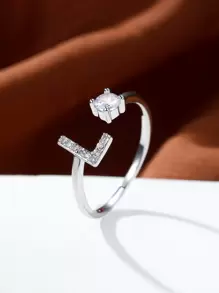 水鑽字母裝飾袖口戒指熱門時尚AZ字母戒指首字母戒指結婚愛情戒指伴娘禮物情侶戒指