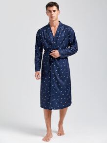 Hombres Bata con cinturón con estampado