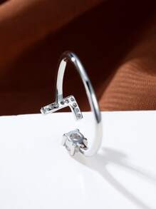 水鑽字母裝飾袖口戒指熱門時尚AZ字母戒指首字母戒指結婚愛情戒指伴娘禮物情侶戒指