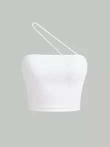 SHEIN MOD One Shoulder Solid Crop Top - White - View 1