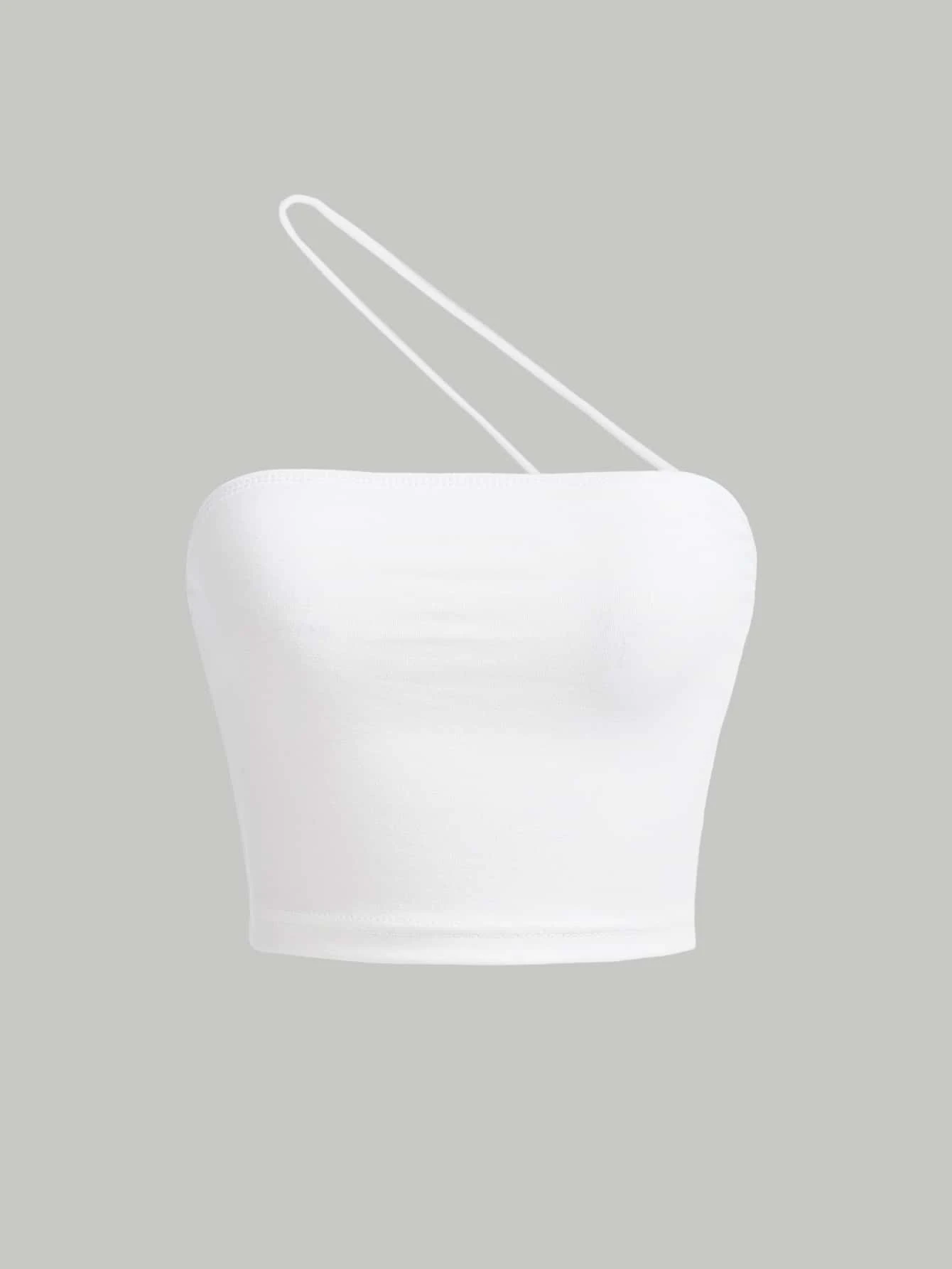 SHEIN MOD One Shoulder Solid Crop Top - White - View 1