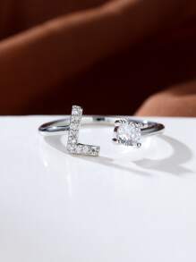 水鑽字母裝飾袖口戒指熱門時尚AZ字母戒指首字母戒指結婚愛情戒指伴娘禮物情侶戒指