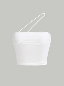 SHEIN MOD One Shoulder Solid Crop Top - White - View 2