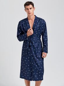 Hombres Bata con cinturón con estampado