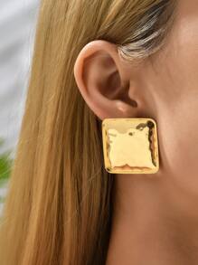 方形設計耳釘 - 金黃色 - 查看 1