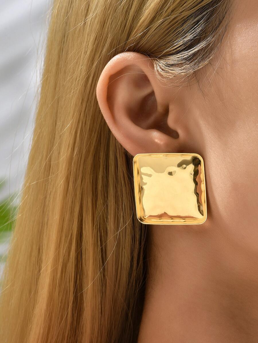 方形設計耳釘 - 金黃色 - 查看 1