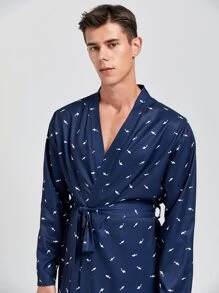 Hombres Bata con cinturón con estampado