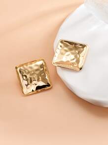 方形設計耳釘 - 金黃色 - 查看 2
