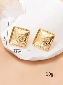 方形設計耳釘 - 金黃色 - 查看 3