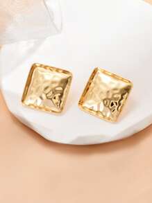 方形設計耳釘 - 金黃色 - 查看 4
