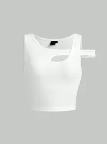 SHEIN MOD Asymmetrical Neck Cut Out Top - White - View 1