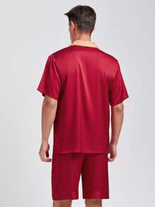 Hombres Conjunto de pijama ribete en contraste - Rojo - Ver 2