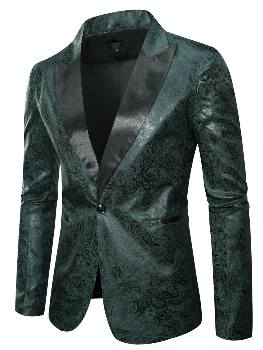Manfinity AFTRDRK Hombres Blazer jacquard con botón - Verde Oscuro - Ver 1