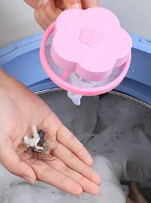 1pc Flower Decor Laundry Lint Filter Bag - Pink - View 1