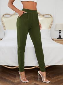 SHEIN Essnce 净色斜口袋紧身裤