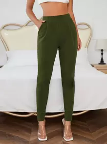 SHEIN Essnce 净色斜口袋紧身裤