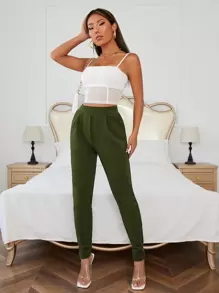 SHEIN Essnce 净色斜口袋紧身裤