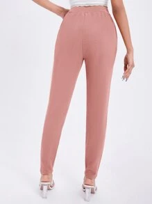 SHEIN Essnce Pantalones pitillo con bolsillo diagonal sólido - Rosa vieja - Ver 3