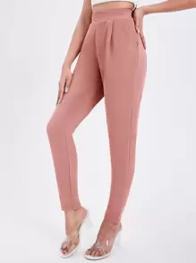 SHEIN Essnce Pantalones pitillo con bolsillo diagonal sólido - Rosa vieja - Ver 5