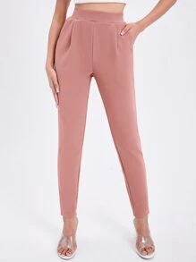 SHEIN Essnce Pantalones pitillo con bolsillo diagonal sólido - Rosa vieja - Ver 6