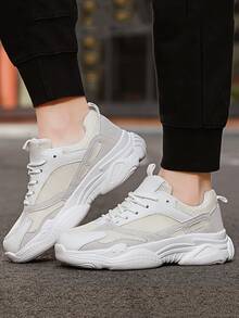Minimalist Lace-up Front Chunky Sneakers - White - View 6